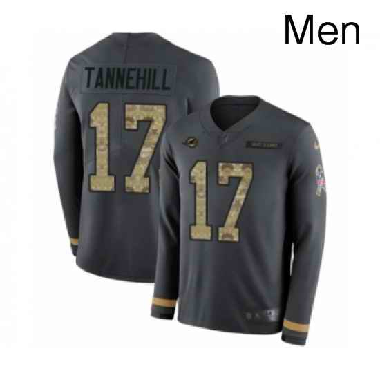 Mens Nike Miami Dolphins 17 Ryan Tannehill Limited Black Salute to Service Therma Long Sleeve NFL Jersey